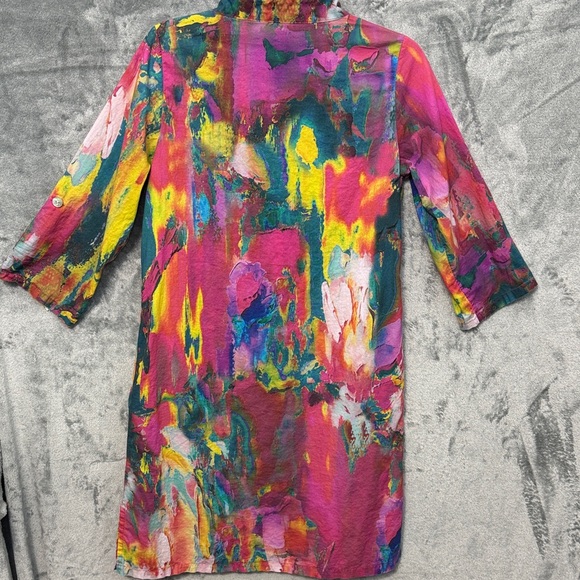 Soft Surroundings small Colorful Patterned cotton button up shift dress 3/4 sl - Picture 11 of 13